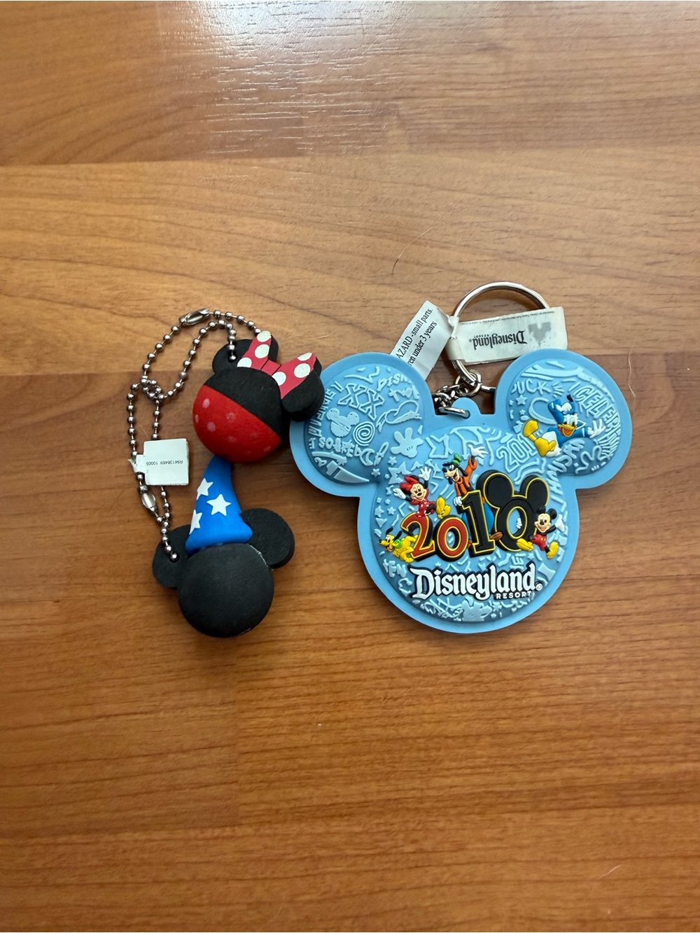 Disney Blue 2010 Mickey Head Keychain with Minnie and Sorcerer Charms